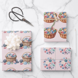 Feuille De Papier Cadeau Paniers à coudre de collection de boutons