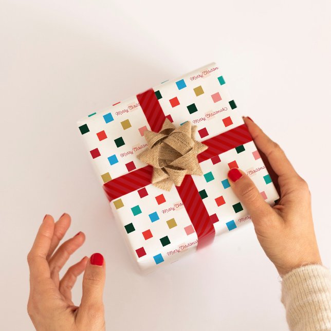 Feuille De Papier Cadeau Panneau de Noël couleur moderne (Modern Coloful Mini Check Checkerboard Merry Christmas Holiday Gift Wrapping Paper)
