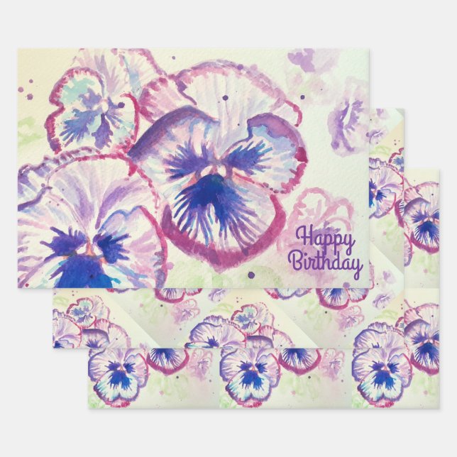 Feuille De Papier Cadeau Pansies Pansy Fleur violet Rose floral (Lot)
