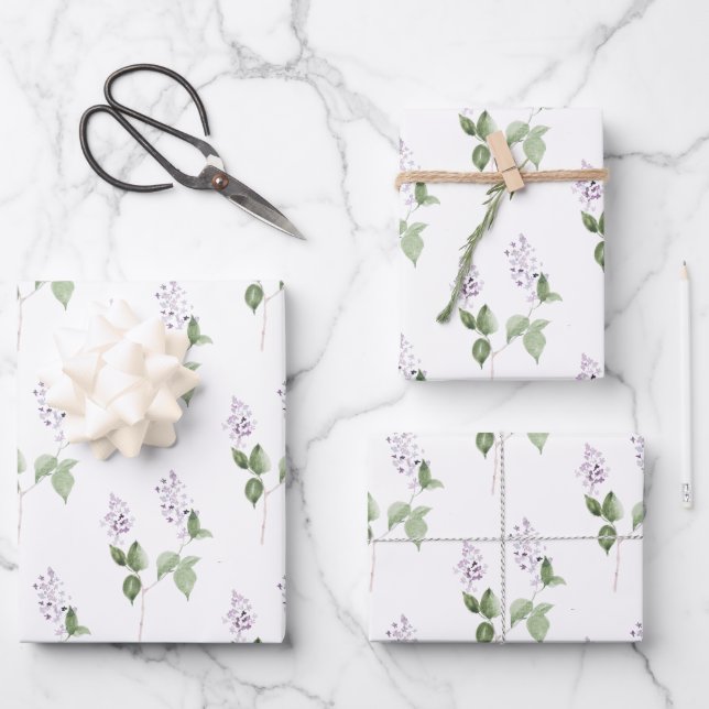 Feuille De Papier Cadeau Papel de soie lilas plat Set de 3 (Recto)
