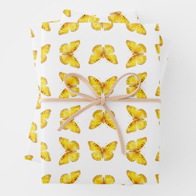 Feuille De Papier Cadeau Papier-cadeau résistant AF jaune Papillon (En situation)