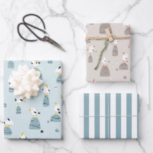 Feuille De Papier Cadeau Papiers cadeaux aux mouettes du bord de mer Set de