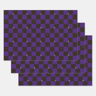 Feuille De Papier Cadeau Papiers-cadeaux étoilés à carreaux violets pour Ha
