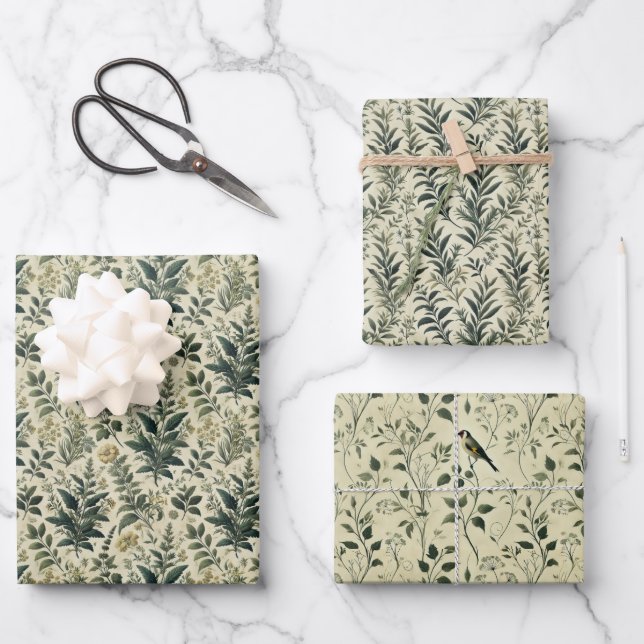 Feuille De Papier Cadeau Papiers de découpage vintages en ivoire botanique/ (Recto)