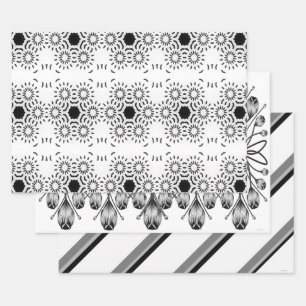 Feuille De Papier Cadeau Papiers d'emballage blanc et noir par 3