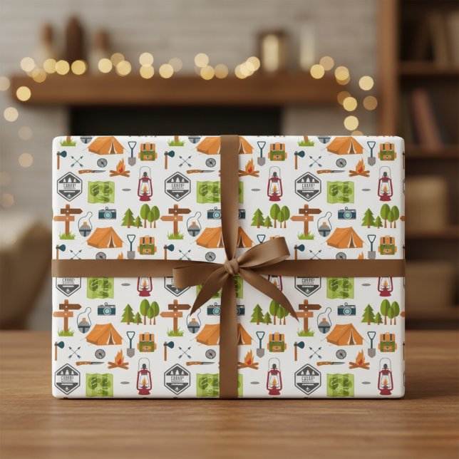 Feuille De Papier Cadeau Papiers d'emballage d'aventure d'icônes de camping (Modern Camping Icons Adventure Wrapping Paper)