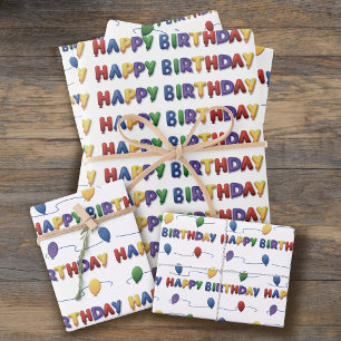 Feuille De Papier Cadeau Papiers d'emballage de ballons d'anniversaire colo