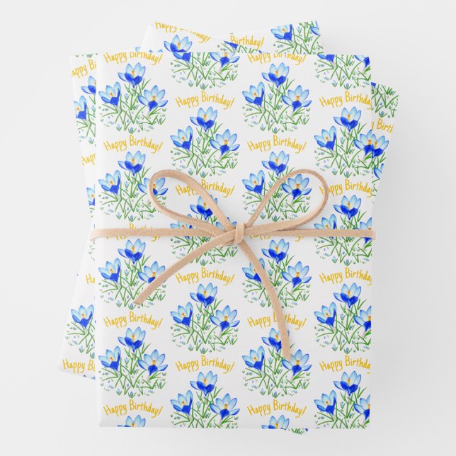 Feuille De Papier Cadeau Papiers d'emballage de crocus bleus (En situation)
