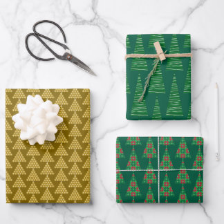 Feuille De Papier Cadeau Papiers d'emballage de Noël – Arbres dorés et vert
