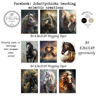 Feuille De Papier Cadeau Papiers d'emballage Découpage 9 A4 Chevaux