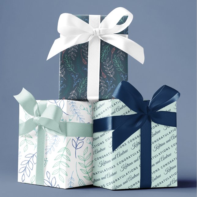 Feuille De Papier Cadeau Papiers d'emballage floraux de félicitations  (Celebrate a special couple with these personalized wrapping paper sheets! )