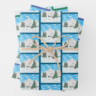 Feuille De Papier Cadeau Papiers d'emballage Montagnes enneigées