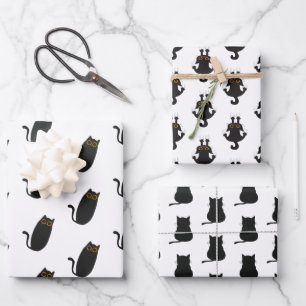Feuille De Papier Cadeau Papiers d'enveloppement simples de chats noirs