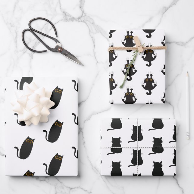 Feuille De Papier Cadeau Papiers d'enveloppement simples de chats noirs (Recto)
