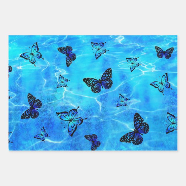 Feuille De Papier Cadeau Papillon bleu (Devant)