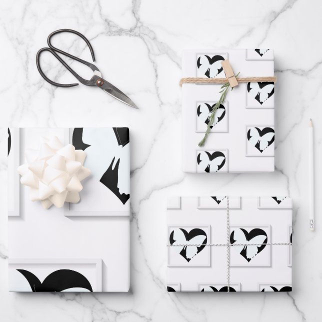 Feuille De Papier Cadeau Papillon Coeur blanc (Recto)
