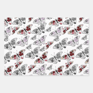 Feuille De Papier Cadeau Papillon décoré de différentes fleurs