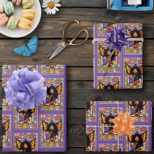 Feuille De Papier Cadeau Papillon monarque Fée Purple Floral