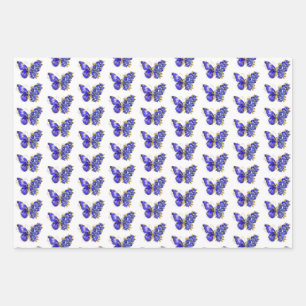 Feuille De Papier Cadeau Papillon saphir à fleurs
