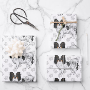 Feuille De Papier Cadeau Papillon Tricolore Dessin Animé Chiens Avec Un Mot