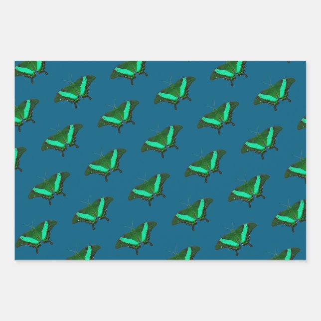 Feuille De Papier Cadeau Papillon Vert (Devant)