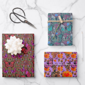 Feuille De Papier Cadeau Papillons abondants