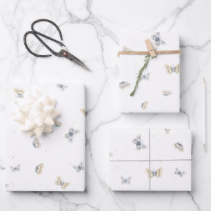 Feuille De Papier Cadeau Papillons bleu et crème Papillons Jardin Faune En