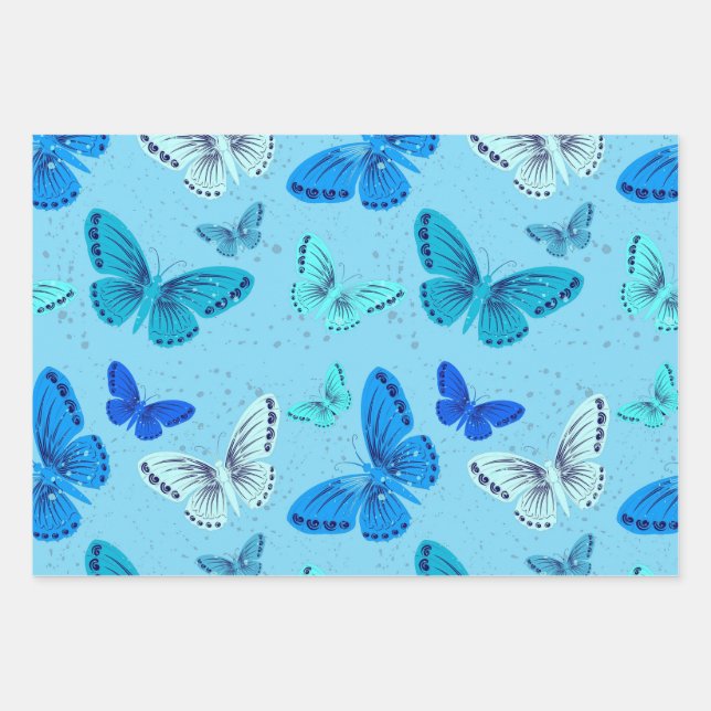 Feuille De Papier Cadeau Papillons bleus (Devant)