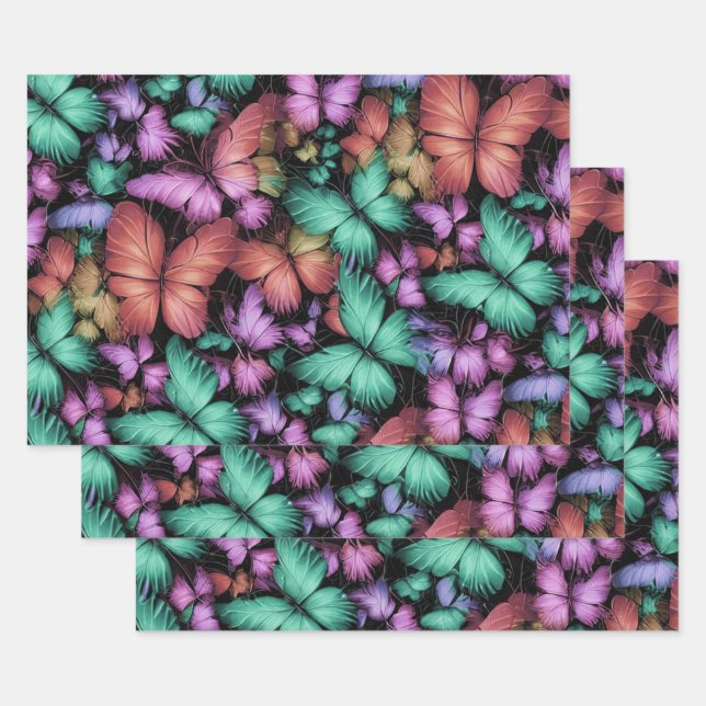 Feuille De Papier Cadeau Papillons colorés imprimés (Lot)