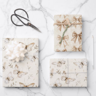 Feuille De Papier Cadeau Papillons de beurre chic crème Anniversaire