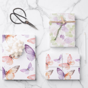 Feuille De Papier Cadeau Papillons de lavande violet Pêche Anniversaire
