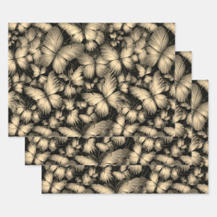 Feuille De Papier Cadeau Papillons d'or