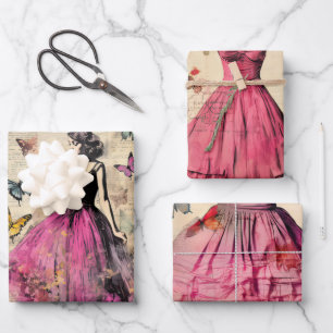 Feuille De Papier Cadeau Papillons et fleurs vintages inspirés