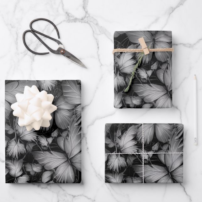 Feuille De Papier Cadeau Papillons gris Imprimer (Recto)