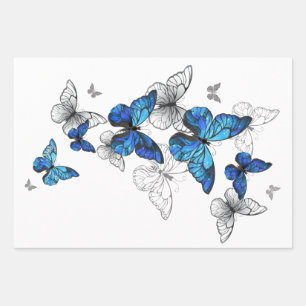 Feuille De Papier Cadeau Papillons volants bleus Morpho
