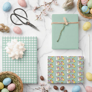 Feuille De Papier Cadeau Pâques Menthe Ginham