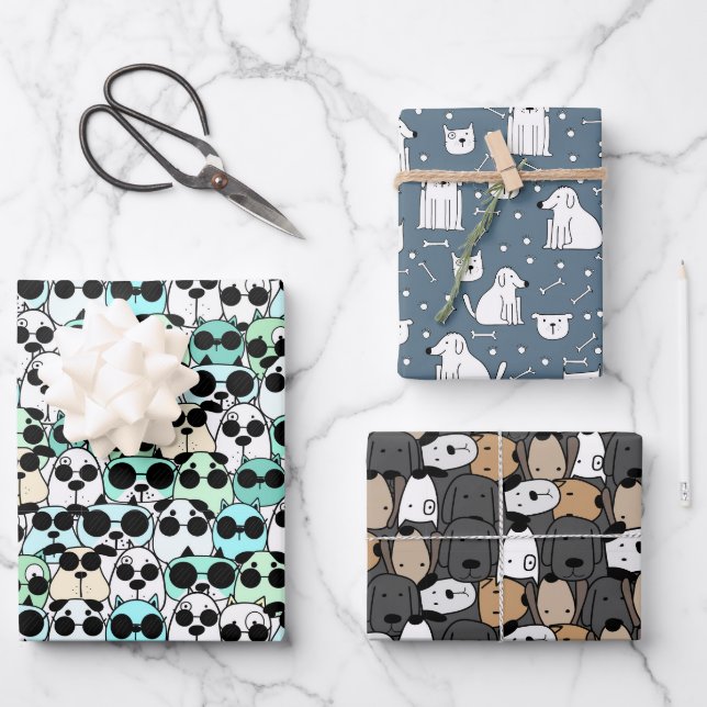 Feuille De Papier Cadeau Parade de chiens géniaux (Recto)