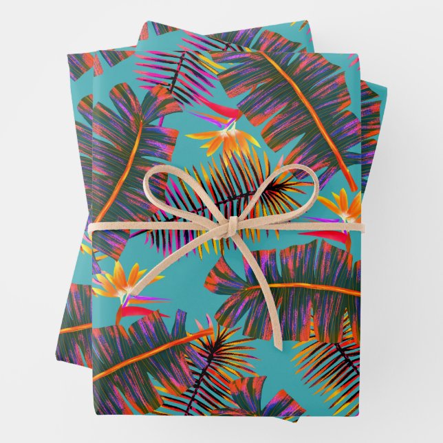 Feuille De Papier Cadeau Paradis de palmier sarcelle (En situation)