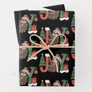 Feuille De Papier Cadeau Paresseux de Noël Cadeaux d'Arbre de Fêtes Joyeux