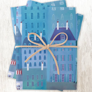 Feuille De Papier Cadeau Paris Blues Cityscape Painting France