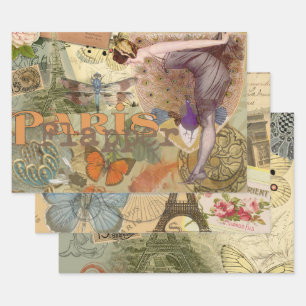 Feuille De Papier Cadeau Paris Flapper Art Déco Peacock Vintage