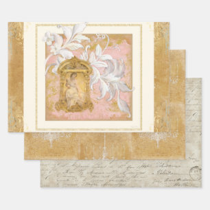 Feuille De Papier Cadeau Paris Vintage Rococo dorée Ephemera Élégante femme