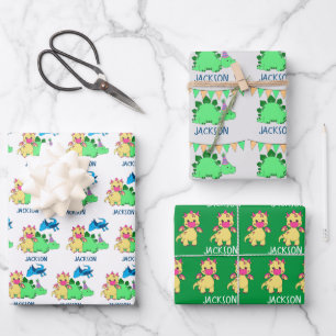 Feuille De Papier Cadeau Parti dinosaure personnalisé