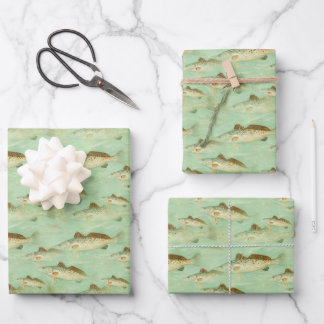 Feuille De Papier Cadeau Parti Pêcher Motif Poisson Pêcheur Sports