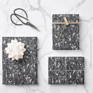Feuille De Papier Cadeau Parties scintillant à étincelles noir et blanc