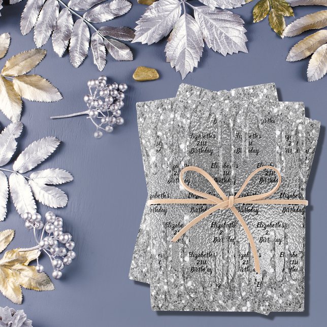 Feuille De Papier Cadeau Parties scintillant argent d'anniversaire gouttes  (Créateur téléchargé)