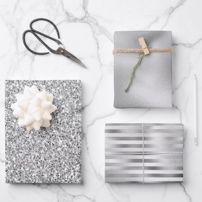 Feuille De Papier Cadeau Parties scintillant argentée Glitz          (Recto)