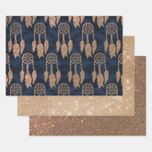 Feuille De Papier Cadeau Parties scintillant Bleue de la Marine Or Ikat Dre