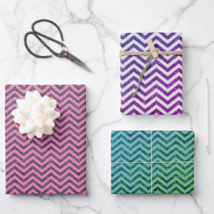 Feuille De Papier Cadeau Parties scintillant branchée Chevron Motif Trio 