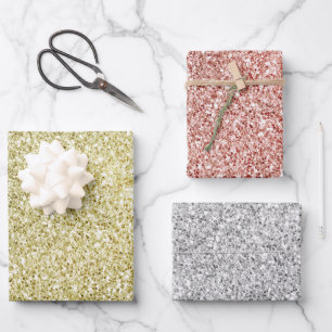 Feuille De Papier Cadeau Parties scintillant brillante or rouge argent
